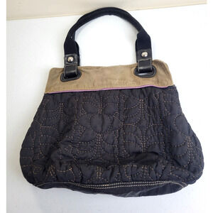 Fossil Key-Per Purse Shoulder Hand Bag Black Floral Quilted Large Tote